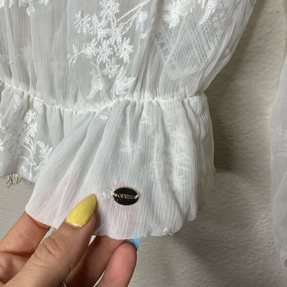 Guess Sheer Ivory Embroidered Blouse XS - Picture 4 of 6